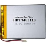 3.7V 3500Mah 7''inç, 8''inç Tablet uyumlu Batarya - Pil (Ölçüler 406488p)