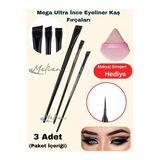 3 Ad Mega Ultra-İnce Düz Eyeliner Kaş Makyaj Fırçası Süngeri Hat Çekme Aparatı Göz Kalemi Seti