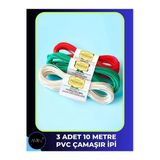 3 Adet 10 Metre Pvc Çamaşır İpi, Pvc Kaplı İpek İp, Çamaşır İpi, Kopmaz İp,