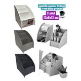 3 Adet 13X9X12 cm Masaüstü Organizer 3 Bölmeli 3 Renk Beyaz Gri Siyah