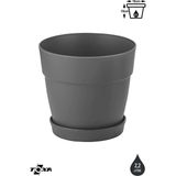 3 Adet 2 Litre Mono Saksı Tabaklı Drenaj Delikli Plastik Çiçek Saksısı - 2L Set - Antrasit