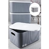 3 Adet 21 Lt Storage Gri Cok Amacli Dolap Ici Duzenleyici Kutu - Oyuncak Ve Camasir Sepeti