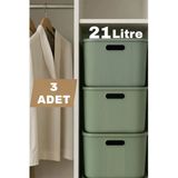 3 Adet 21 Lt Storage Yesil Cok Amacli Dolap Ici Duzenleyici Kutu - Oyuncak Ve Camasir Sepeti