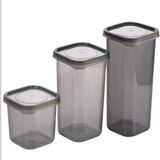 3 Adet 3 Boy Plastik Kavanoz Saklama Kabı Kapaklı Kare - Adaçayı Yeşili