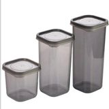 3 Adet 3 Boy Plastik Kavanoz Saklama Kabı Kapaklı Kare Model - 0 Siyah - 1