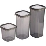 3 Adet 3 Boy Plastik Kavanoz Saklama Kabı Kapaklı Kare Model - Çok Renkli