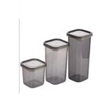3 Adet 3 Boy Plastik Kavanoz Saklama Kabi Kapakli Kare Model