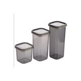 3 Adet 3 Boy Siyah Saydam Plastik Kavanoz Saklama Kabi Kapakli Kare Model