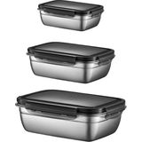 3 Adet 304 Çelik 550-850-1800 ml Yemek Meyve Et Buzdolabı Beslenme Saklama Kabı - 850 ml - Gri