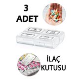 3 Adet 4 Bölmeli Günlük Taşınabilir İlaç Hap Saklama Kutusu Organizeri