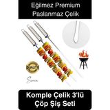 3 Adet 40 cm Premium Paslanmaz Çelik Saplı Izgara Şişleri Et Tavuk Barbekü Kebap Mangal Adana Urfa - Ahşap Rengi - Diğer
