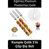 3 Adet 40 cm Premium Paslanmaz Çelik Saplı Izgara Şişleri Et Tavuk Barbekü Kebap Mangal Adana Urfa
