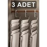 3 Adet 5 Katlı Metal Pantolon ve Şal Askısı Dolap Içi Eşarp Askısı Çoklu Askılık - İnox