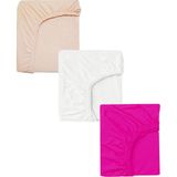 3 Adet 50 x 90 x 10 cm Anne Yanı Lastikli Penye Kumaş Bebek Çarşafı - 50 x 90 cm - Fuşya - Beyaz
