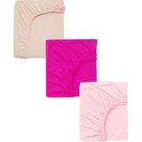 3 Adet 50 x 90 x 10 cm Anne Yanı Lastikli Penye Kumaş Bebek Çarşafı - 50 x 90 cm - Fuşya - Pembe