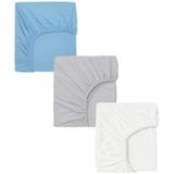 3 Adet 50x90 Cm Anne Yanı Lastikli Penye Kumaş Bebek Çarşafı-mavi-gri