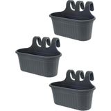 3 Adet 6,5 Litre Antrasit Gri Askılı Balkon Küpeşte Saksısı Seti Plastik Askı Saksı Set Tombik No2