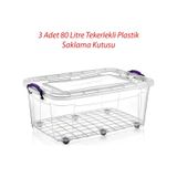 3 Adet 80 Litre Tekerlekli Maxı Multi Box Saklama Kutusu - E-515