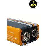 3 Adet 9 Volt Pil - 9V Oyuncak Araba Drone Kumanda Pili -9VOLT Çift Başlı Kare Pil