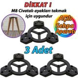 3 Adet Açılı Üçlü Sehpa Bağlantı Aparatı Zigon Puf Tabure Mobilya Masa Ayağı Ayak Takma Tabanı - Siyah