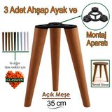 3 Adet Ahşap Ayak 35 cm Açık Meşe M8 Civatalı Bağlantı Aparatlı Mobilya Tabure Sehpa Masa Destek Ayağı