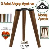 3 Adet Ahşap Ayak 35 cm Ceviz M8 Civatalı Bağlantı Aparatlı Mobilya Tabure Sehpa Masa Destek Ayağı