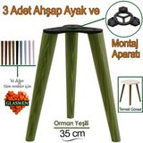 3 Adet Ahşap Ayak 35 Cm Orman Yeşili M8 Civatalı Bağlantı Aparatlı Mobilya Tabure Sehpa Masa Destek Ayağı