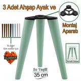 3 Adet Ahşap Ayak 35 cm Su Yeşili M8 Civatalı Bağlantı Aparatlı Mobilya Tabure Sehpa Masa Destek Ayağı
