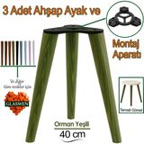 3 Adet Ahşap Ayak 40 cm Orman Yeşili M8 Civatalı Bağlantı Aparatlı Mobilya Tabure Sehpa Masa Destek Ayağı