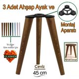 3 Adet Ahşap Ayak 45 cm Ceviz M8 Civatalı Bağlantı Aparatlı Mobilya Tabure Sehpa Masa Destek Ayağı