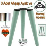 3 Adet Ahşap Ayak 45 cm Su Yeşili M8 Civatalı Bağlantı Aparatlı Mobilya Tabure Sehpa Masa Destek Ayağı