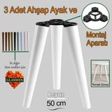 3 Adet Ahşap Ayak 50 cm Beyaz M8 Civatalı Bağlantı Aparatlı Mobilya Tabure Sehpa Masa Destek Ayağı