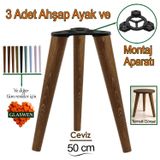 3 Adet Ahşap Ayak 50 cm Ceviz M8 Civatalı Bağlantı Aparatlı Mobilya Tabure Sehpa Masa Destek Ayağı