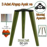 3 Adet Ahşap Ayak 50 cm Orman Yeşili M8 Civatalı Bağlantı Aparatlı Mobilya Tabure Sehpa Masa Destek Ayağı