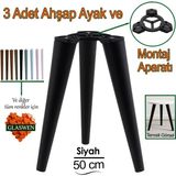 3 Adet Ahşap Ayak 50 cm Siyah M8 Civatalı Bağlantı Aparatlı Mobilya Tabure Sehpa Masa Destek Ayağı