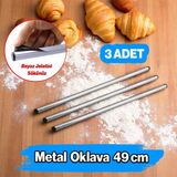 (3 Adet) Alüminyum Silindir Yuvarlak Metal Oklava 49 Cm Mutfak Börek Hamur Un Yufka Açma Krom Renk
