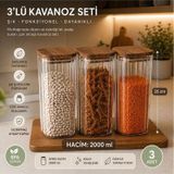 3 Adet Cam 2000 Ml 2 Litre Mega Boy Akasya Vakumlu Kapak Erzak Kavanozu Saklama Kabı Kahverengi