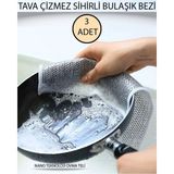 3 Adet Çift Katlı Çizmez Ovma Teli, Inox Tel Bez, Çizmez Bulaşık Teli, Tava Çizmez, Teflon Çizmez
