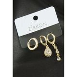 3 Adet Damla Zirkon Taşlı Küpe