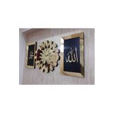 3 Adet Duvar Saati 3D Piyano Modeli Allah Muhammad Lafz Resim Aynalı Pleksi Türk Rakamı Altın