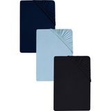 3 Adet Düz Pamuklu Tek Kişilik 80 x 200 + 30 cm Lastikli Penye Çarşaf - Mavi - Lacivert - 80 x 200 cm