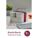 3 Adet Elastik Bantlı Istiflenebilir Pratik Saklama Kabı Seti 2X(1100 Ml) 1X(2600 Ml) Gri