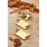3 Adet Elegante Gold Serisi Duo Bacche Rosso Kulp Desenli Sunum Tepsisi | Söz Nişan Tepsisi 22X16CM