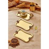 3 Adet Elegante Gold Serisi Duo Fiore Nero Kulp Desenli Sunum Tepsi Söz Nişan Tepsisi 25X15CM