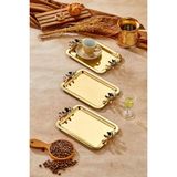 3 Adet Elegante Gold Serisi Duo Luna Nera Kulp Desenli Sunum Tepsi | Söz Nişan Tepsisi 22X16CM