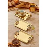 3 Adet Elegante Gold Serisi Duo Volo Prezioso Kulp Desenli Sunum Tepsi Söz Nişan Tepsisi 22X16CM