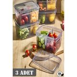 3 Adet Füme Duo 2 Bölmeli Buzdolabı Saklama Kabı - Kahvaltılık Bakliyat Sebze Saklama Kutusu