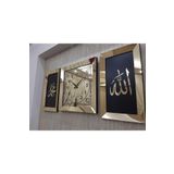 3 Adet Kare Duvar Saati 3D Türk Rakamlı Piyano Modeli Allah Muhammad Lafz Resim Aynalı Pleksi Altın