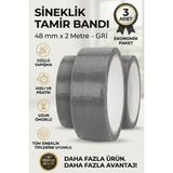 3 Adet Kendinden Yapışkanlı Sineklik Tamir Bandı, 48 mm x 2 mt / Gri Renkli Hazır Sineklik Delik ve Yırtık Onarım Yaması