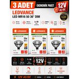 (3 Adet) Ledvance 12V Ac/Dc 6.1W (50W) 3000K (Sarı Işık) Dim Edilebilir Gu5.3 Duylu Led Çanak Ampul Teşhir Vitrin
